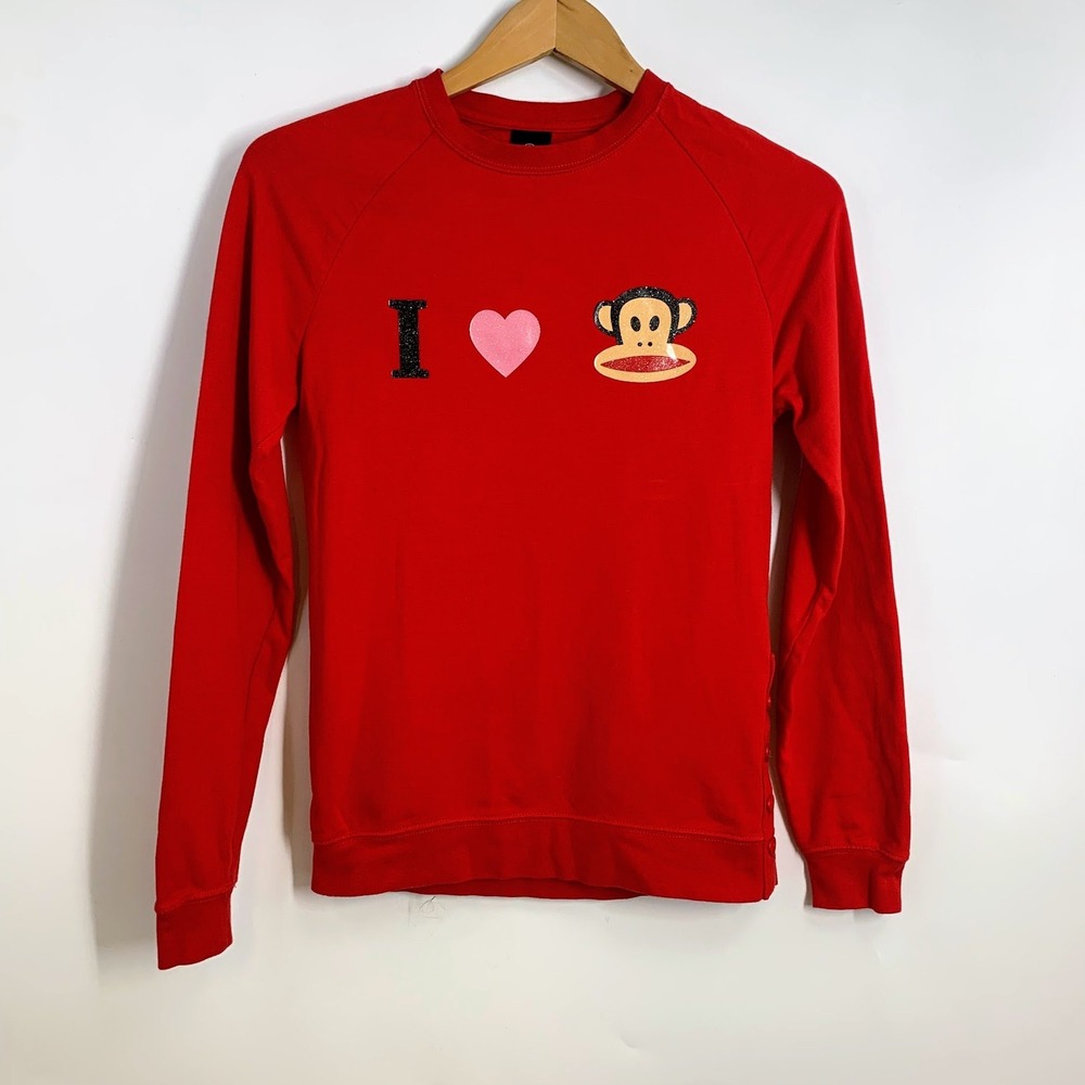 Paul Frank Sweatshirt Crew Neck Long Sleeve Julius Monkey Heart‎ Graphic Women